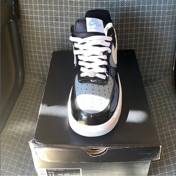 Nike Air Force 1 Low Black and White Patent Sneakers - Picture 2 of 3